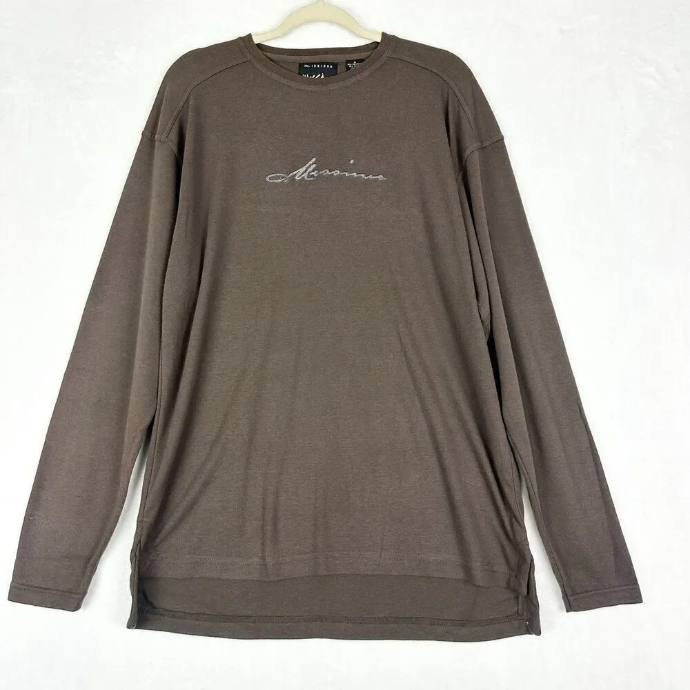 Mossimo Vintage 90s Y2k Embroidered Logo Long Sleeve Tee Men's Size Medium Brown